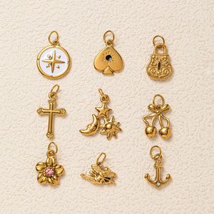 Nouveau 2026 – Breloque DIY personnalisée en acier inoxydable plaqué or 18 carats PVD, motif étoile, lune, soleil, <span class=keywords><strong>croix</strong></span>, ange, pour la fabrication de bijoux - Product Image 1