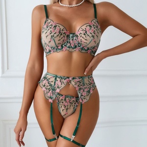 <b>Sexy</b> Embroidered Floral See-Through 4 Pieces <b>Bra</b> Brief <b>Set</b> New Push up Women's Lingerie <b>Set</b> for Woman - Product Image 1
