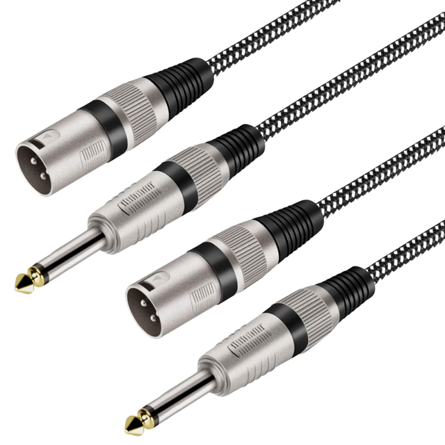 XLR Male to 1/4 Inch TS Cables Nylon Braided XLR 3 Pin Male to Quarter Inch 6.35mm TS Unbalanced Interconnect Wire Mic Cord