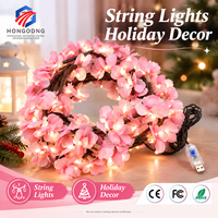 HD888 Lampu LED Ranting Bunga Sakura Merah, Lampu Hias Karangan Bunga dengan Remote Control, Daya USB, Dekorasi untuk Pesta Natal