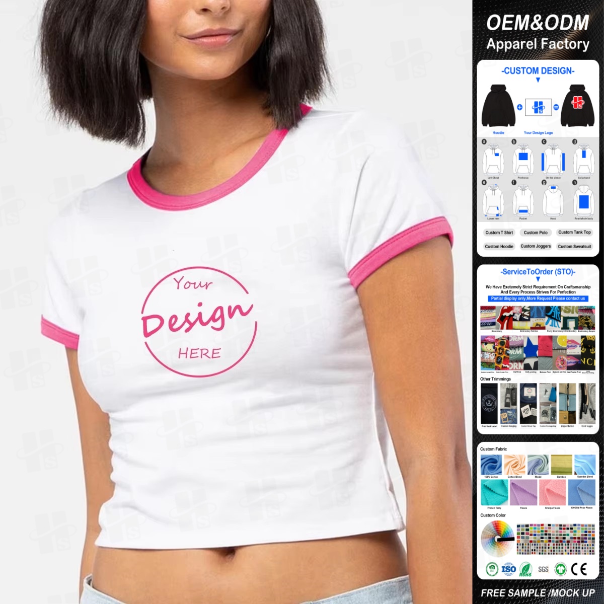 Hot Sale Slim Fit Summer Casual Round Neck Cropped Top Custom Logo Cotton Spandex Printing Baby Tee T-shirts for Women