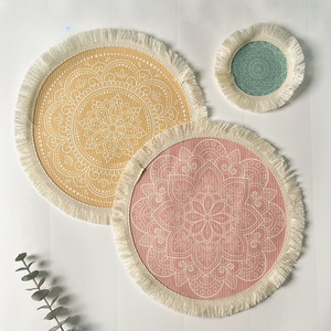 Mantel Individual de hilo de algodón tejido de tela Bohemia, posavasos de mesa reutilizable con aislamiento térmico antiescaldado, 10-10,9 de diámetro para el hogar - Product Image 4