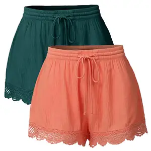 Pantalones cortos con lazo de cuerda para chicas adolescentes, Shorts de baile informales holgados con borde de concha