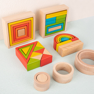 木制城堡积木套装字母学习经典堆叠玩具创意DIY天然山毛榉木制积木 - Product Image 1