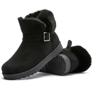 批发品牌新款黑色纽扣冬鞋冬季女式雪地靴新款