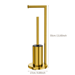 Modern Iron Golden Floor-Standing Toilet Brush & Tissue Holder Integrated Roll Paper Holder Detachable Bathroom Cleaning Brush - Product Image 2