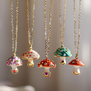 Suxuan Jewelry Odm Original Lovable Mushroom Pendant Collier en acier inoxydable zircon émaillé de haute qualité Plaqué or 18 carats Juif - Product Image 1