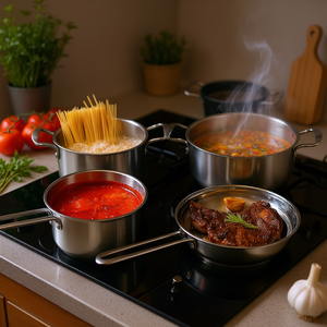 Stainless Steel <b>Cookware</b> Set 4 Piece Induction Compatible Fast Heating Dishwasher Safe Pots And Pans Modern Design - Product Image 2