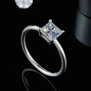 SR282 RINNTIN Cincin Tunangan Perak Murni 925 Cincin Pertunangan Putri Cut Solitaire Cubic Zirconia CZ Pernikahan Janji untuk Dia