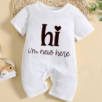 Pakaian Bayi Grosir Pabrik, Romper Unisex, Cetak Huruf, Lengan Pendek, Baju Bayi Satu Potong, Kancing Tekan