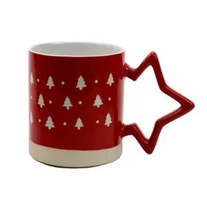 圣诞树礼品韩版杯红绿可定制陶瓷咖啡杯带星形手柄