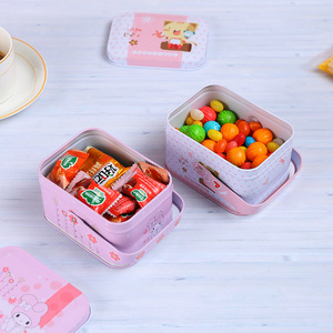 Cartoon Tin <b>Box</b> For <b>Cookies</b> And Candies With Handle Pink Gift Packaging Storage Container For Snacks And Medicine - Product Image 4