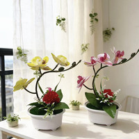 Accessoires de photographie de plantes vertes artificielles pour simulation, comprenant deux grandes et deux petites hortensias, des orchidées Phalaenopsis et des bonsaïs, 4 fleurs, pour intérieur et salon