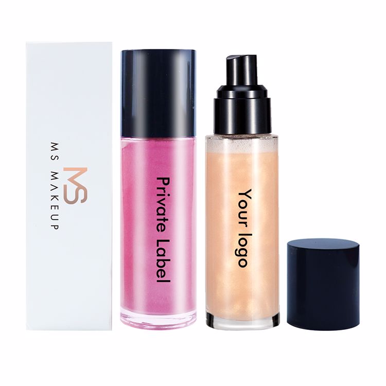ODM/OEM, Новое поступление, 4 цвета, хайлайтер для лица, натуральный макияж, мерцающий блеск, брендовая пользовательская этикетка, флакон с логотипом, жидкий спрей для хайлайтера