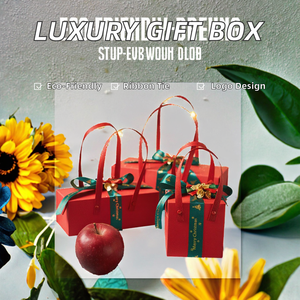 Caja de Regalo Roja Navideña con Cinta Verde, Caja de Embalaje Personalizada con Logotipo para Regalos de Frutas en Nochebuena - Product Image 2