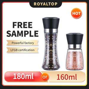 Offre Spéciale – <span class=keywords><strong>Moulin</strong></span> à sel et poivre manuel en verre rechargeable de 6 oz, personnalisable pour sel de mer, poivre noir, sel rose - Product Image 3