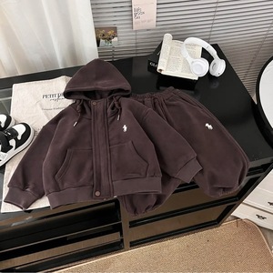 Tongxingyuan Baby Boys Fleece <b>Lined</b> Hoodie <b>Pants</b> Set Thick Windproof Autumn Winter Sweatpants Outfit - Product Image 4