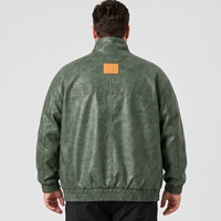 Chaqueta Bomber Casual de Cuero PU para Hombre, Impermeable, Cortavientos, Estilo Vintage Lavado, Cuello Alto, Cierre Frontal con Cremallera, Tallas Grandes y Extras Grandes
