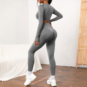 Ensemble <span class=keywords><strong>de</strong></span> pantalons <span class=keywords><strong>de</strong></span> fitness européens américains d'automne et d'hiver en tricot transfrontalier Costume <span class=keywords><strong>de</strong></span> yoga en maille à manches longues solide - Product Image 6