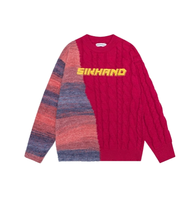 Pull-over personnalisable pour homme en polyester/coton tricoté, anti-plis, respirant, col rond, torsadé, long, patchwork, pour l'automne