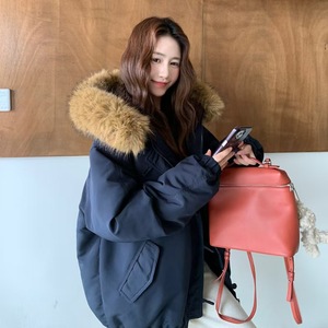 Abrigo de algodón con capucha y Cuello de piel larga con botón de cuerno de vaca para mujer, longitud media, estilo de invierno, estilo coreano, tamaño pequeño, versión gruesa - Product Image 4