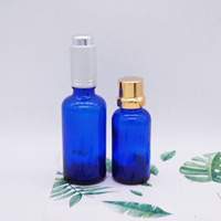 1oz verre bleu Cobalt 30ml bouteille conteneurs sérum avec couvercle noir