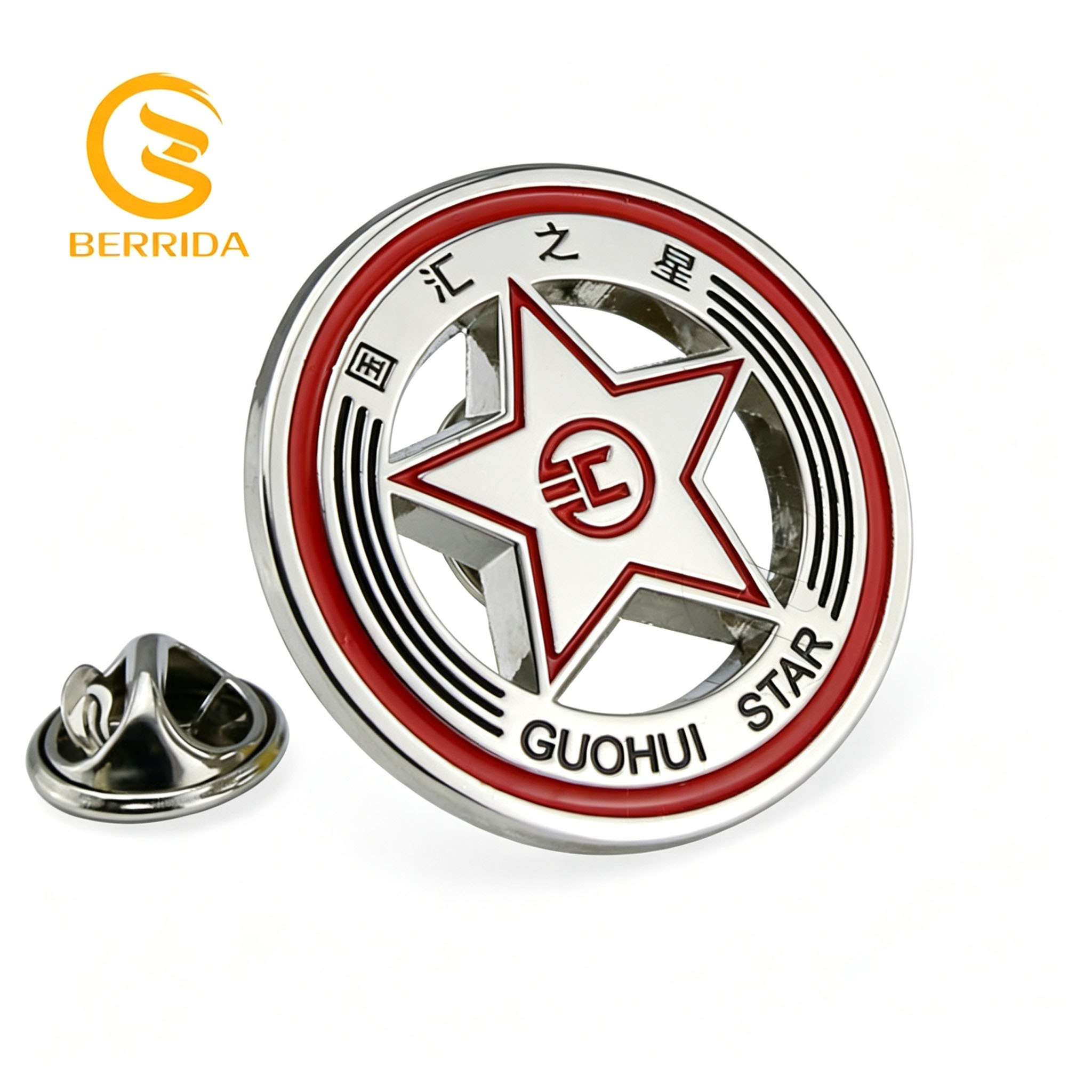 Red Enamel Star Cutout Round Pin
