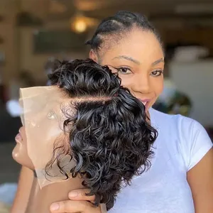 Letsfly ngắn perruque PIXIE cắt tóc giả tóc con người nhà cung cấp bán buôn Curls t ren tóc giả tóc giả tóc con người cho phụ nữ da đen
