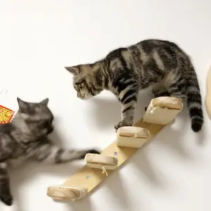 Custom Eco-Vriendelijke Diy Wall Mount Trap Speelgoed Hout Cat Scratcher Ladder