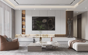 Meubles de salon haut de gamme blancs, meubles TV et murs TV modernes et simples en aggloméré, fabrication sur mesure - Product Image 4