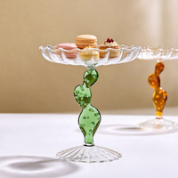 Plateau à fruits en verre fait main unique, bord ondulé, plateau à bonbons, couleur verte, forme de cactus, support à dessert pour la cuisine et la salle à manger
