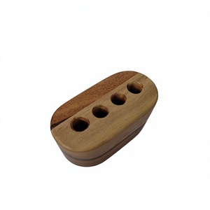 Wooden <b>Toothbrush</b> Stand Oval Minimalist Design Natural Wood Grain Bathroom Organizer Convenient Countertop <b>Holder</b> - Product Image 2