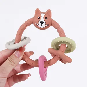 Custom New Design Sensory Soft Baby Animal Teething Toys Gift Bpa Free Silicone Ring Baby Teether Chew Training Teething Toys