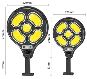 ไฟถนน LED พลังงานแสงอาทิตย์ 5 หัว สำหรับภายนอกอาคาร, โคมไฟติดผนังพลังงานแสงอาทิตย์พร้อมเซ็นเซอร์ตรวจจับความเคลื่อนไหว PIR, แผงโซลาร์เซลล์แบบถอดได้, กันน้ำระดับ IP65 - Product Image 4