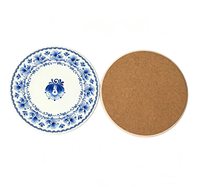 Sous-verre en céramique de porcelaine bleue et blanche classique chinoise, avec support en liège absorbant et écologique, personnalisable avec logo imprimé, vente en gros d'usine
