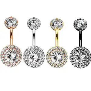 Thép phẫu thuật tinh thể bụng nút Nhẫn Zircon tim rốn xuyên ngược dễ thương bụng Nút xuyên sexy rốn vòng mix