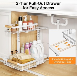 High Quality Kitchen <strong>Under</strong> Sink 2 Tier Pull Out Storage Rack Multifunctional Height Adjustable Home Organizer - Product Image 3