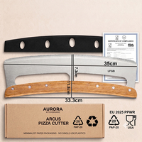 Coupe-pizza à double manche en bois, lame en acier inoxydable, grand format, avec couvercle en plastique
