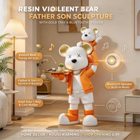 Sculpture en résine Ours Violent Père et Fils avec Plateau Doré et Haut-parleur Bluetooth pour Décoration Intérieure, Cadeau de Pendaison de Crémaillère, Cadeau d'Ouverture de Magasin