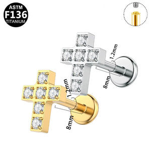 Fashion <b>Stud</b> Earrings G23 <b>Titanium</b> Alloy Cross Flower Zircon Ear Cartilage <b>Stud</b> ASTM F136 - Product Image 5