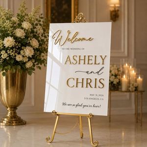 Premium Acrylic Welcome Custom 3D Name Printed Frosted <b>Black</b> Gold <b>Mirror</b> Wedding Sign - Product Image 1