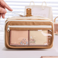 Mignon neuf couches ultra-grande capacité stylo sacs conteneurs avec une cloison transparente sac femmes cosmétiques titulaire pochette
