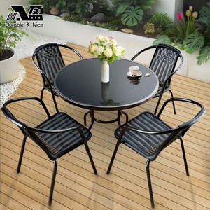 Table d'extérieur avec plateau en verre et 6 chaises, structure en aluminium, résistante aux intempéries, ensemble de meubles de patio pour cour, jardin, balcon, style moderne - Product Image 2