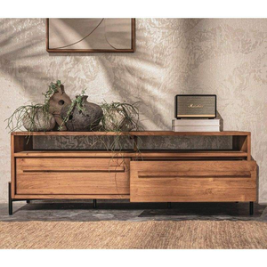 Meuble TV en bois massif avec des sculptures artisanales complexes et une surface spacieuse pour la pièce à vivre - Product Image 1