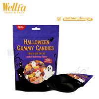 Sac d'emballage pour bonbons gélifiés d'Halloween, sachet autoportant pour le déguisement ou la friandise, avec fenêtre, trou papillon, affichage suspendu, sac en Mylar à fermeture éclair
