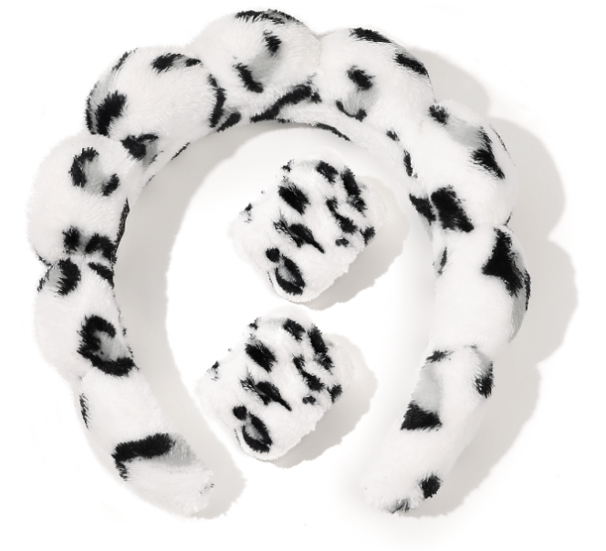 แถบคาดศีรษะ + สายรัดข้อมือ2เส้น-ชุดพิมพ์ลายเสือดาวสีดำและสีขาว