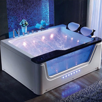 Baignoire de massage Whirlpool SPA en acrylique, grande baignoire d'hôtel, jets de massage LED, baignoire à jupe latérale pour 2 personnes, bain à remous extérieur