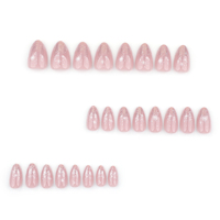 24 faux ongles à presser en acrylique, courts, forme amande, rose pur, dégradé pailleté, motif étoiles, personnalisables, 3576
