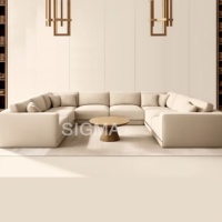 Sofá Seccional Modular Moderno y Elegante en Color Blanco Suave, Tapizado en Tela de Pana Gruesa a Rayas, Esponja Ecológica, Ideal para Sala de Estar o Escuela