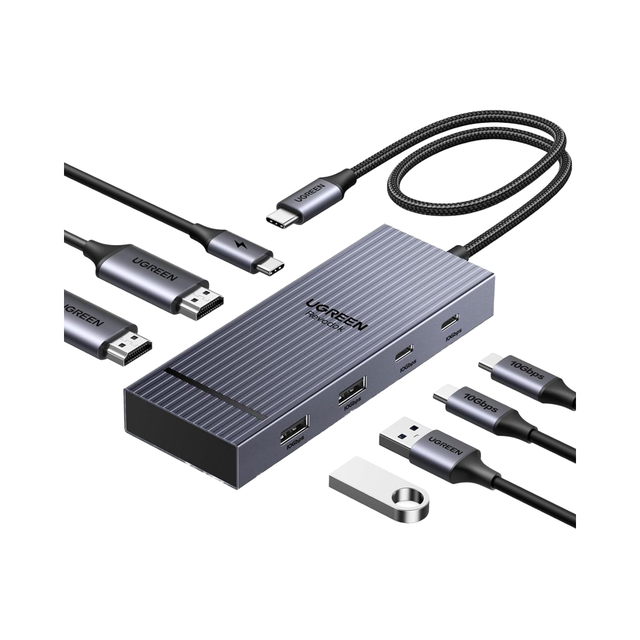 UGREEN 7 in 1 Dual Monitor USB-C Hub 4K 60Hz for 10Gbps USB-A/C Ports 100W PD Aluminum Laptop Docking Station
